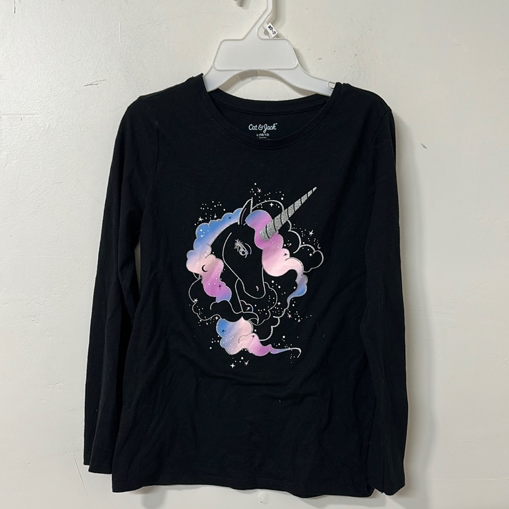 Cat & Jack Black Long Sleeve Unicorn Tee
